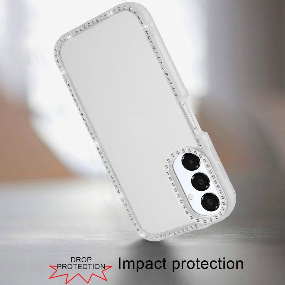 For Samsung Galaxy A36 Diamond Full Rhinestone Clear Hybrid Protective, Sparkly Bling Transparent Shockproof Bumper All Around Case Cover Clear