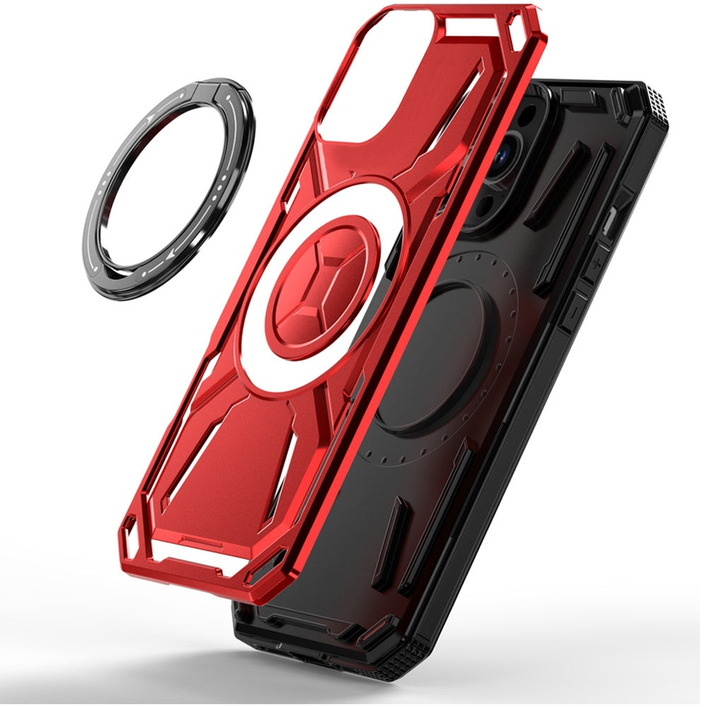For Samsung Galaxy A15 5G Hybrid Magnetic Ring and 360° Rotational Kickstand with MagSafe Compatible, Military Grade Drop Protection Case Cover Red
