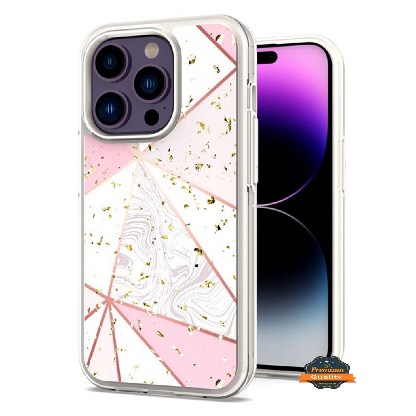 For Apple iPhone 15 Pro Max (6.7") Pattern Design Bling Glitter Shockproof Hybrid Soft TPU Frame and Hard Back Slim Phone Case Cover