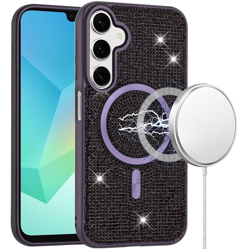 For Samsung Galaxy A16 5G Sparkly Diamond Bling Case Rhinestone Skin Hybrid with Magnetic Circle, MagSafe Compatible Case Cover