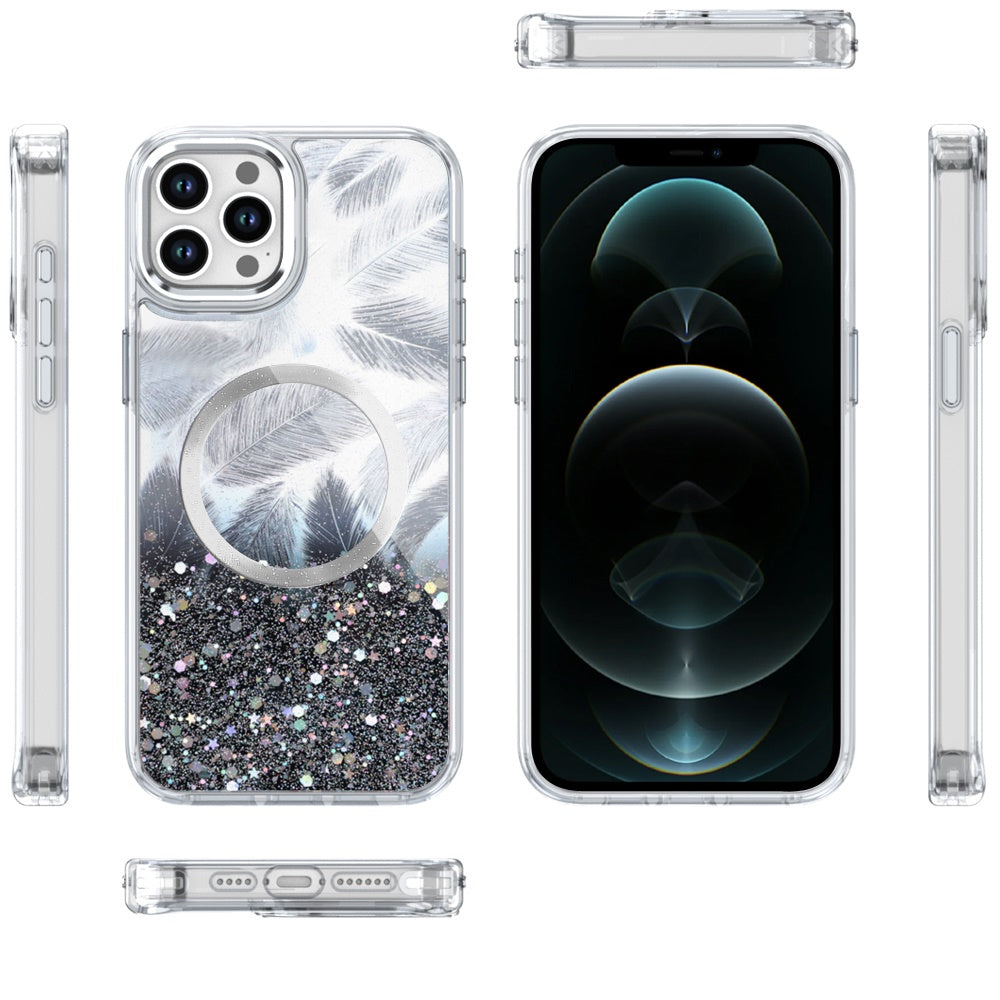 For Apple iPhone 14 Pro Max Epoxy Glitter Shimmer Fashion Case with Magnetic Magsafe Compatible Hybrid Sparkling Slim Protective Case Cover