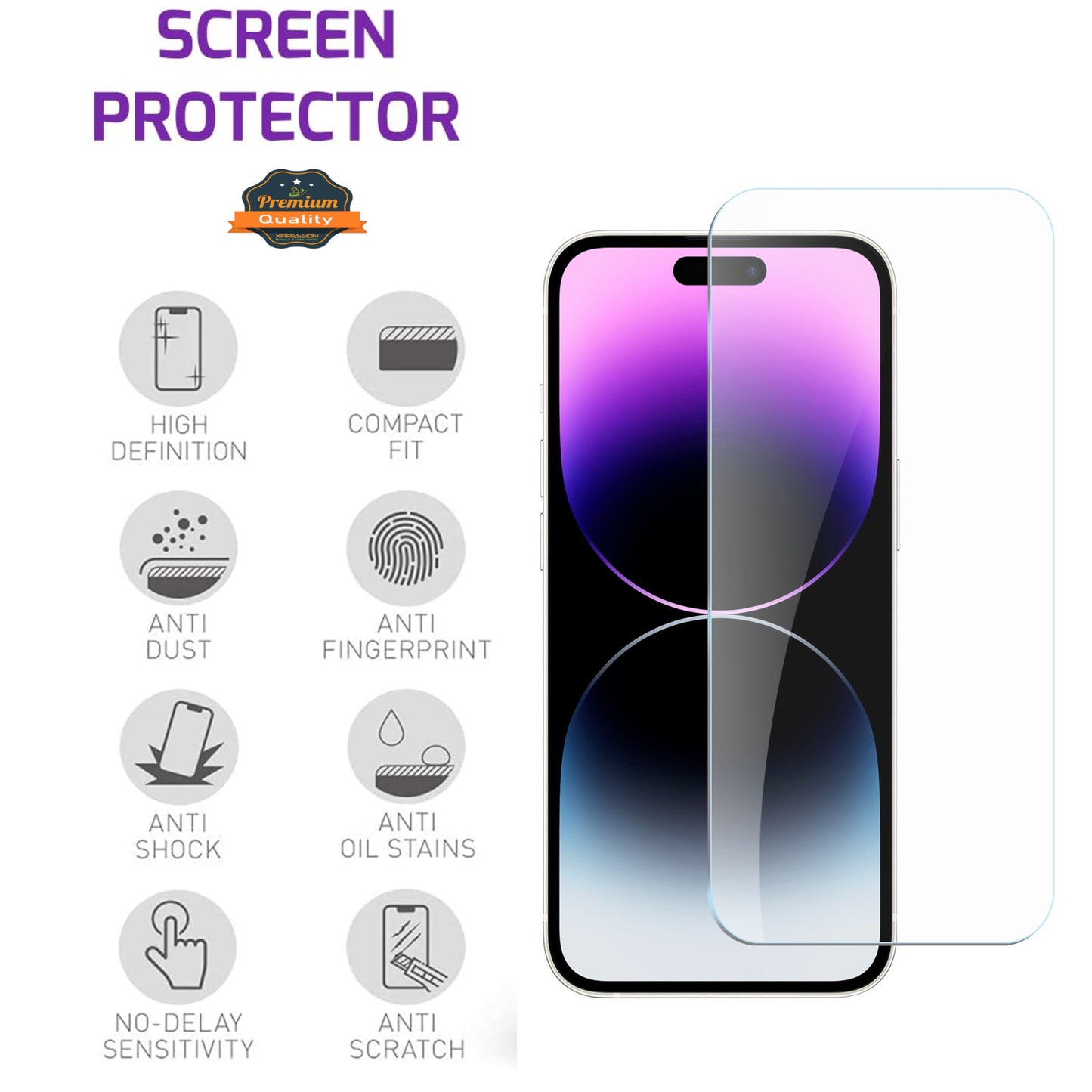 For Apple iPhone 13 Pro Tempered Glass Screen Protector, Clear HD Anti-Scratch Protective Film, Touch Sensitive, Easy Install, Bubble-Free Protector Clear