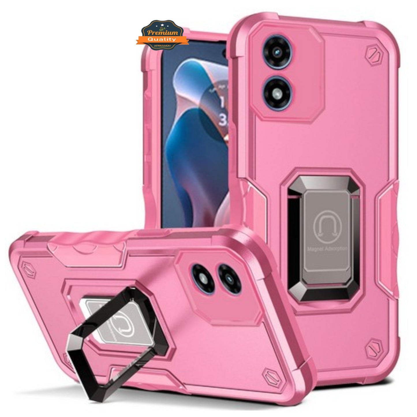 For Motorola Moto G 5G 2025 Heavy Duty Hybrid 2in1 Hard PC & TPU Rugged Bumper Shockproof with Magnetic Ring Kickstand Case Cover