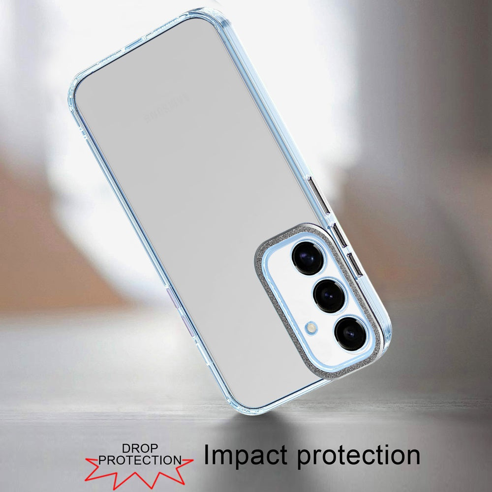 For Samsung Galaxy A26 Transparent Clear Hybrid with Matching Metal Buttons and Camera Protection Hard PC + TPU Rubber Case Cover Clear / Black