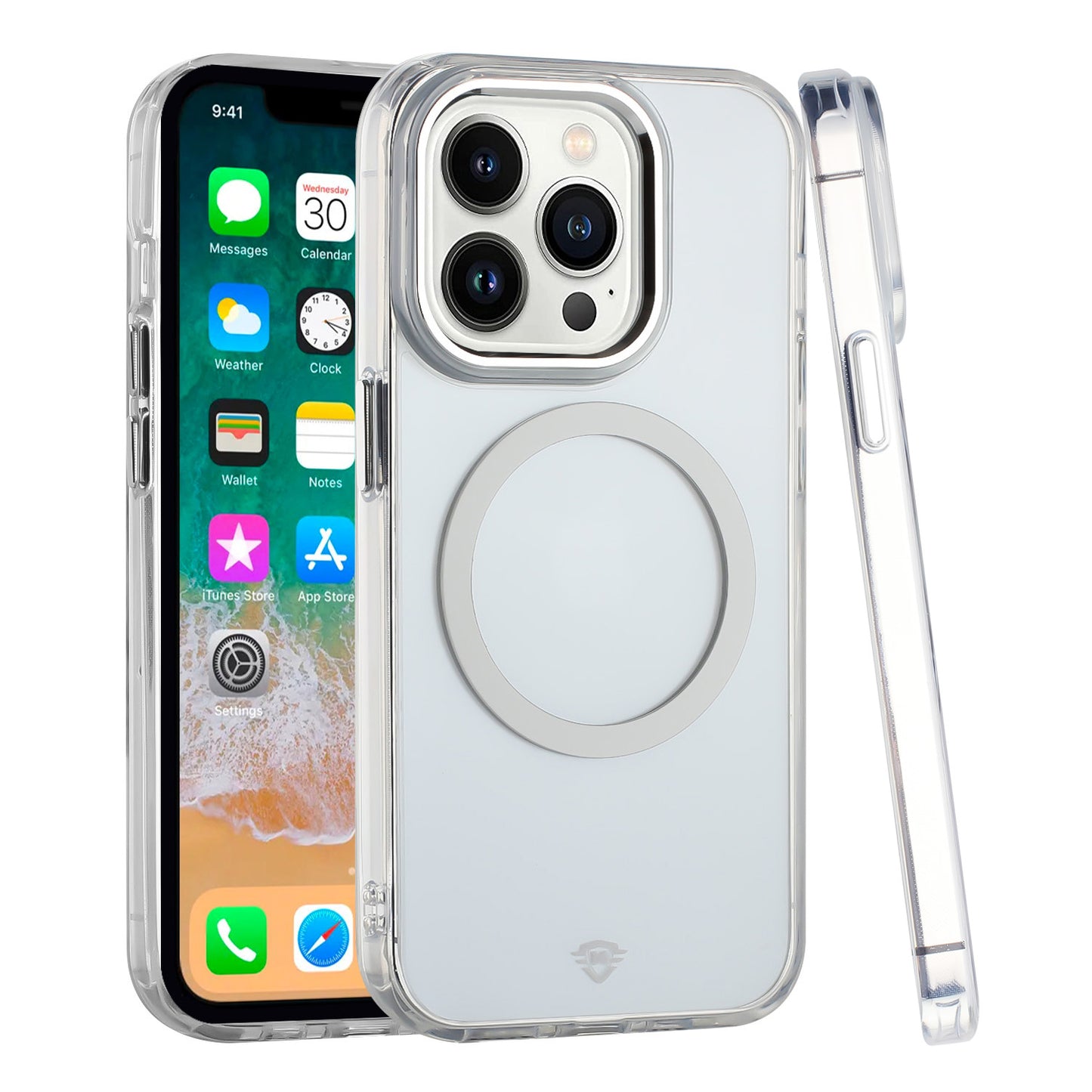 For Apple iPhone 16 Pro (6.3") Transparent Back Hybrid Case - Magnetic Circle, Color Frame, Metal Buttons, MagSafe Compatible Case Cover