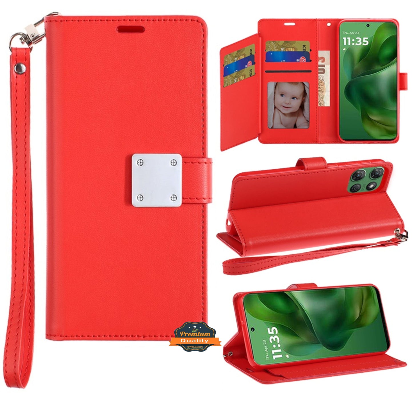 For Motorola Moto G Stylus 5G 2025 Wallet Case with ID/ Card Holder, Wristlet Strap, Magnetic TPU Protective Shockproof Folio Flip Case Cover