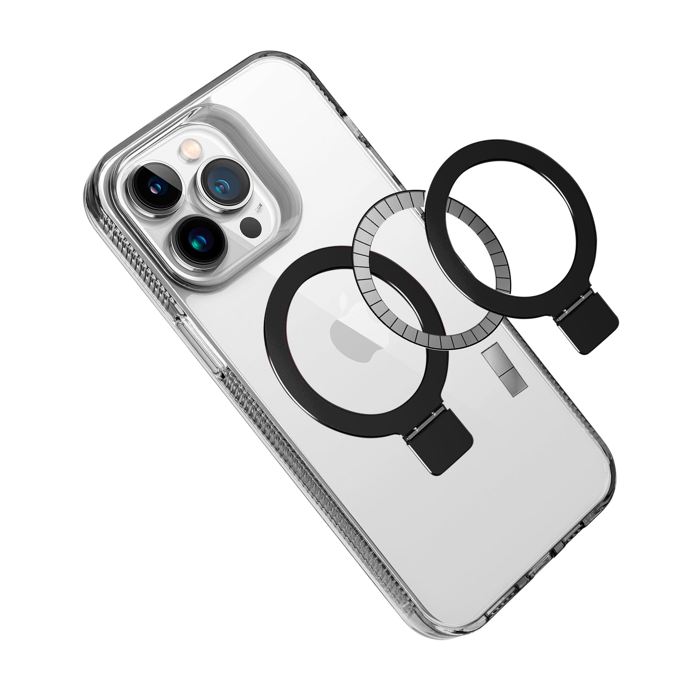 For Apple iPhone 16 Plus (6.7") Transparent HQ Magnetic Ring Circle Stand with MagSafe Compatible Hybrid Dotted Edged Case Cover