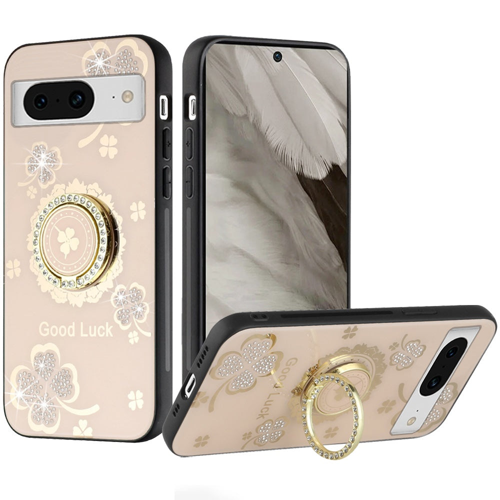 For Apple iPhone 16 Pro Max (6.9") Diamonds 3D Bling Sparkly Glitter Ornaments Engraving Hybrid Fashion Ring Stand Case Cover
