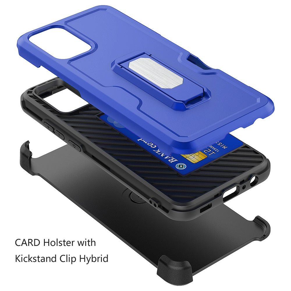 For Samsung Galaxy A16 5G Full-Body Hybrid Heavy Duty Armor Case with Belt Clip Holster, Credit Card Holder & Kickstand Case Cover Blue