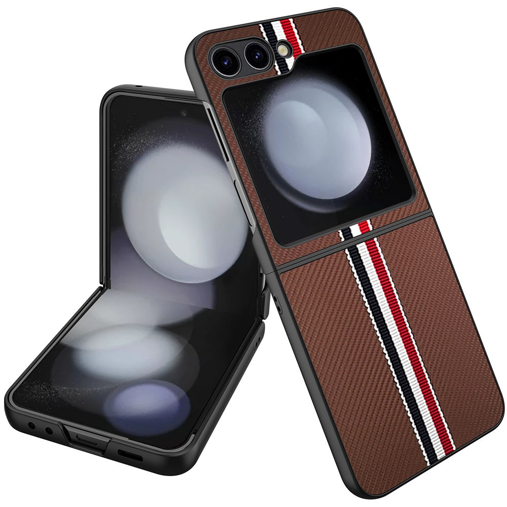 For Motorola Razr Ultra 2025 Velvet Fabric PU Vegan Leather, Premium Flip Design, Slim Snap-On Hard PC + TPU Case Cover Brown