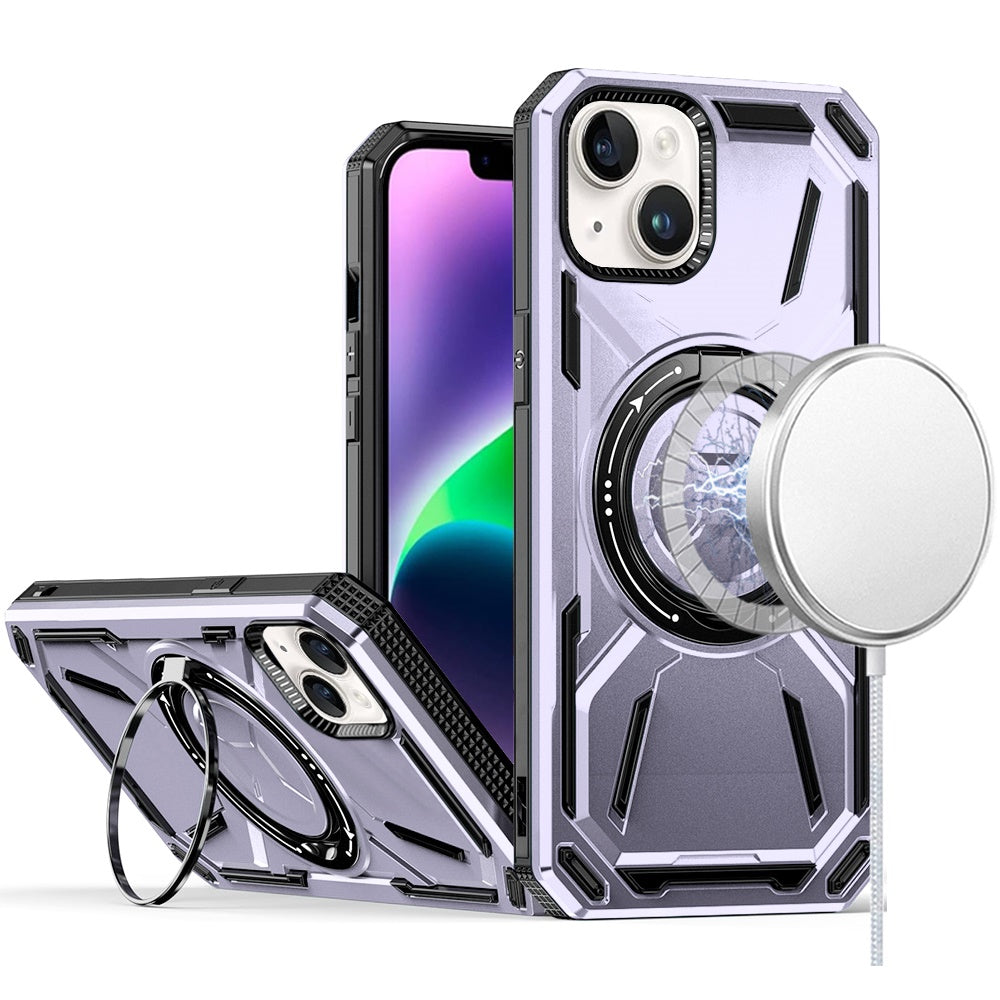 For Apple iPhone 16 (6.1") Hybrid Magnetic Ring and 360° Rotational Kickstand with MagSafe Compatible, Military Grade Drop Protection Case Cover