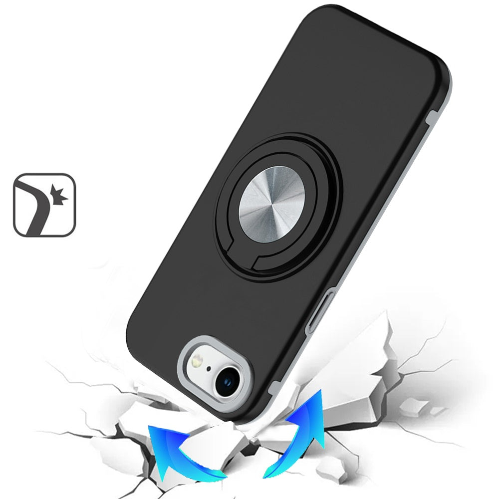 For Apple iPhone 16e Metal Matte Hybrid with Invisible Rotational Ring Stand, Car Mount Friendly, Military Grade Slim Fit Sturdy Case Cover