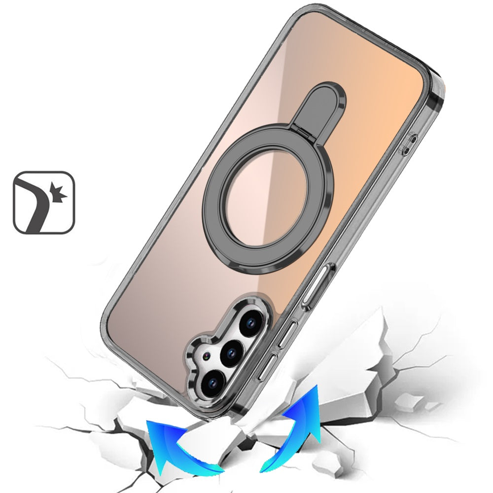 For Samsung Galaxy S25 Ultra Chrome Hybrid with Rotating Magnetic Circle Ring Stand, Slim Shockproof Hybrid Case Cover