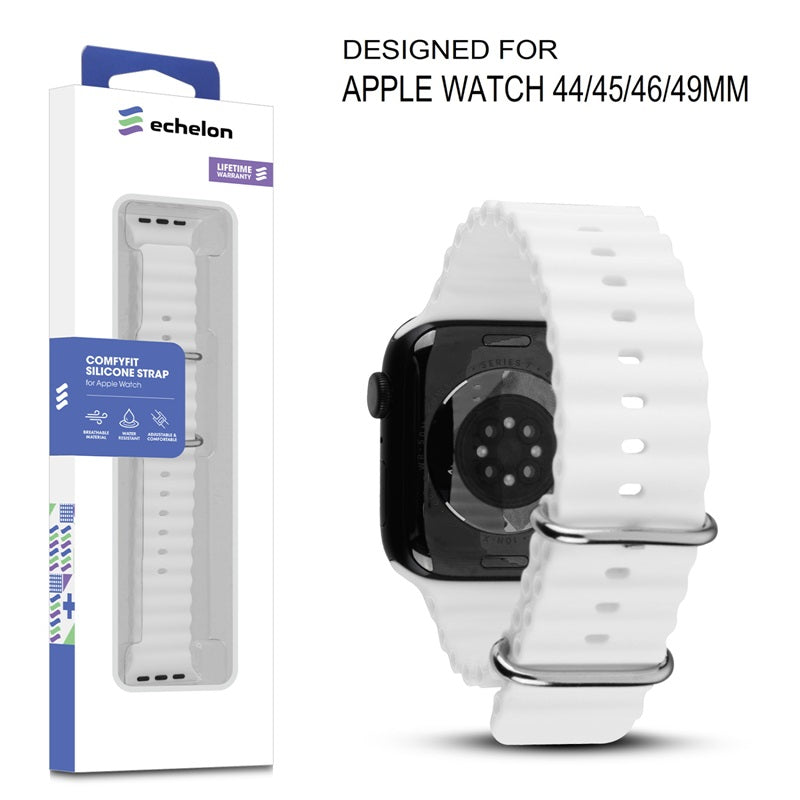 echelon ComfyFit Silicone Strap for Apple Watch Series 9 45mm/Watch Series 10 46mm / Watch SE (2022) 44mm - White, Apple Watch Accessories