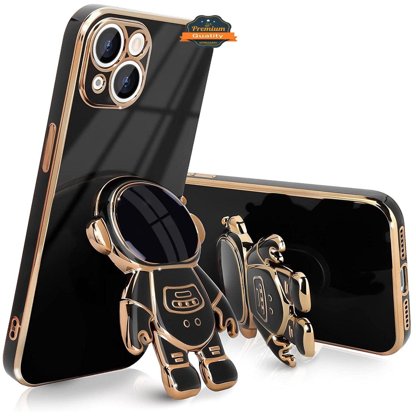For Samsung Galaxy A16 5G 3D Astronaut Hidden Stand Plating Hybrid Shockproof Armor Electroplated Bumper Case Cover