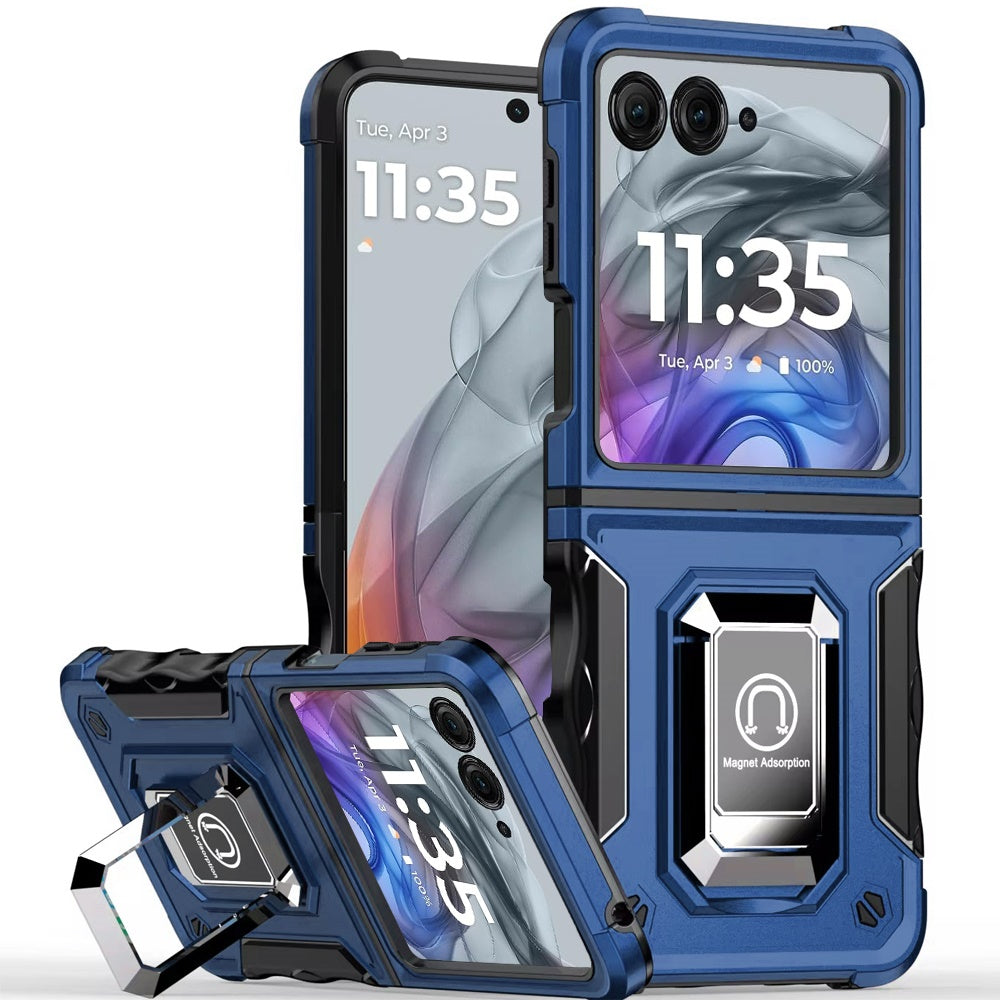For Motorola Razr 2025 /2024 Hybrid Stand Magnetic Ring Holder Kickstand Heavy Duty Rugged Drop Silicone & Hard PC Shockproof Case Cover