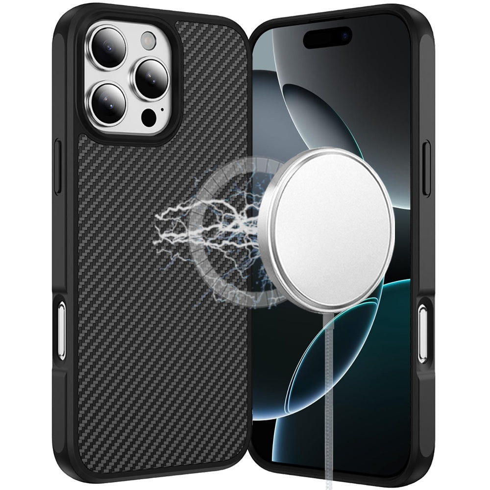 For Samsung Galaxy S24 Ultra Carbon Fiber Design with Magnetic HQ 2.0mm Thick Hybrid Shockproof Rubber Hard PC Case Cover Black