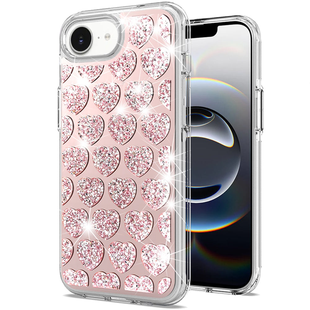 For Apple iPhone 16e Sparkly 3D Design Diamond Shockproof Protective Bling Glitter Rhinestone Hybrid Skin PC & TPU Case Cover