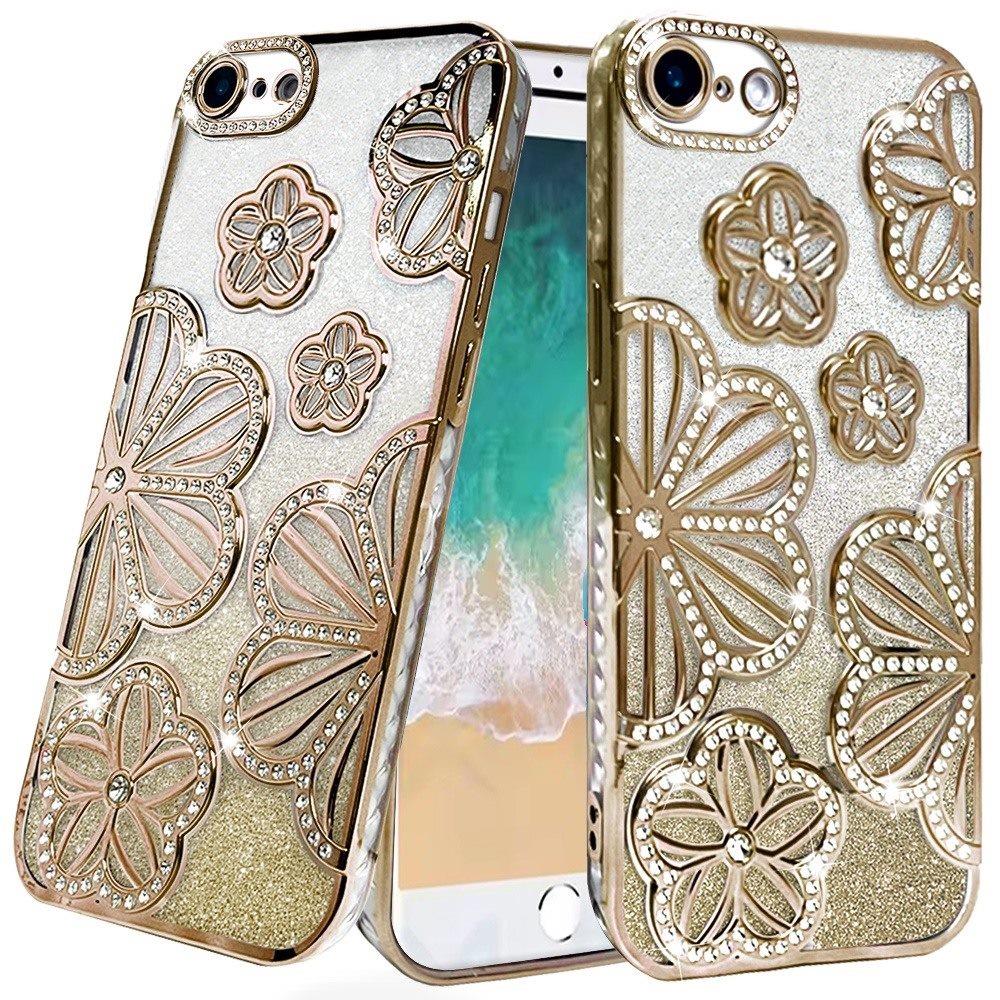 For Samsung Galaxy A16 Luxury Flower Design Sparkle Glitter Diamond Rhinestone Shimmer Bling Plating Thick TPU Hard PC Case Cover