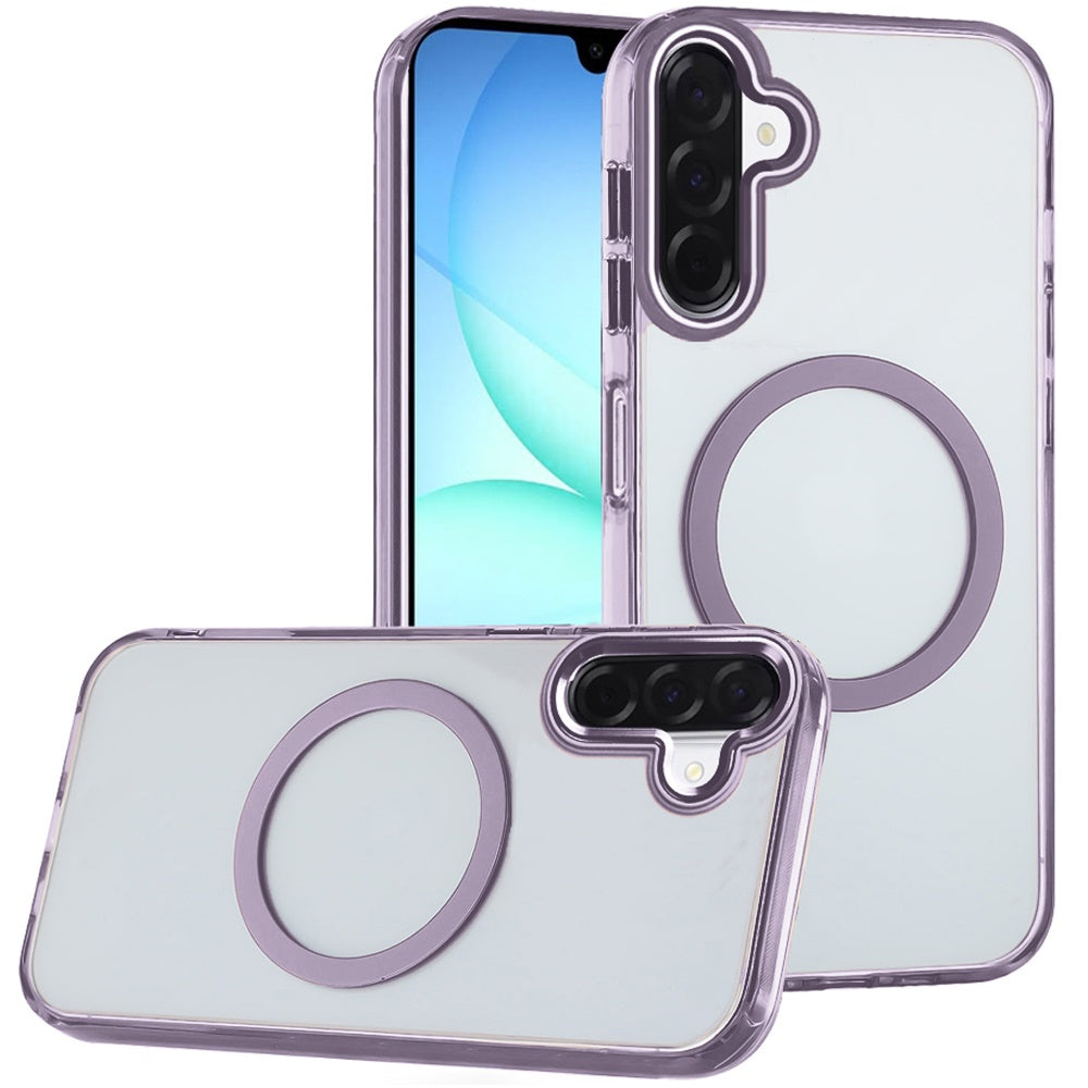 For Samsung Galaxy A17 5G Transparent Back Hybrid Case - Magnetic Circle, Color Frame, Metal Buttons, MagSafe Compatible Case Cover