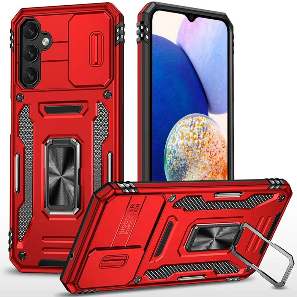 For Samsung Galaxy S20 Ultra Tough Hybrid Case with Movable Camera Window & Metal Ring Stand Shockproof Case Cover Red