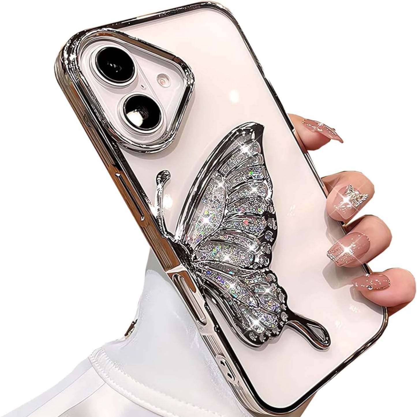 For Samsung Galaxy A16 Glitter 3D Butterfly Bling Case, Chrome Electroplate Sparkle Liquid Flowing Plating Hybrid Bumper Case Cover