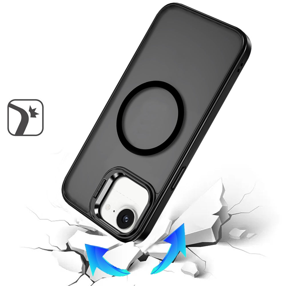 For Apple iPhone 16e (E edition) Heavy Duty Metallic Hybrid Tough TPU with Camera Ring Stand, MagSafe Compatible, Rugged Drop Protection Case Cover