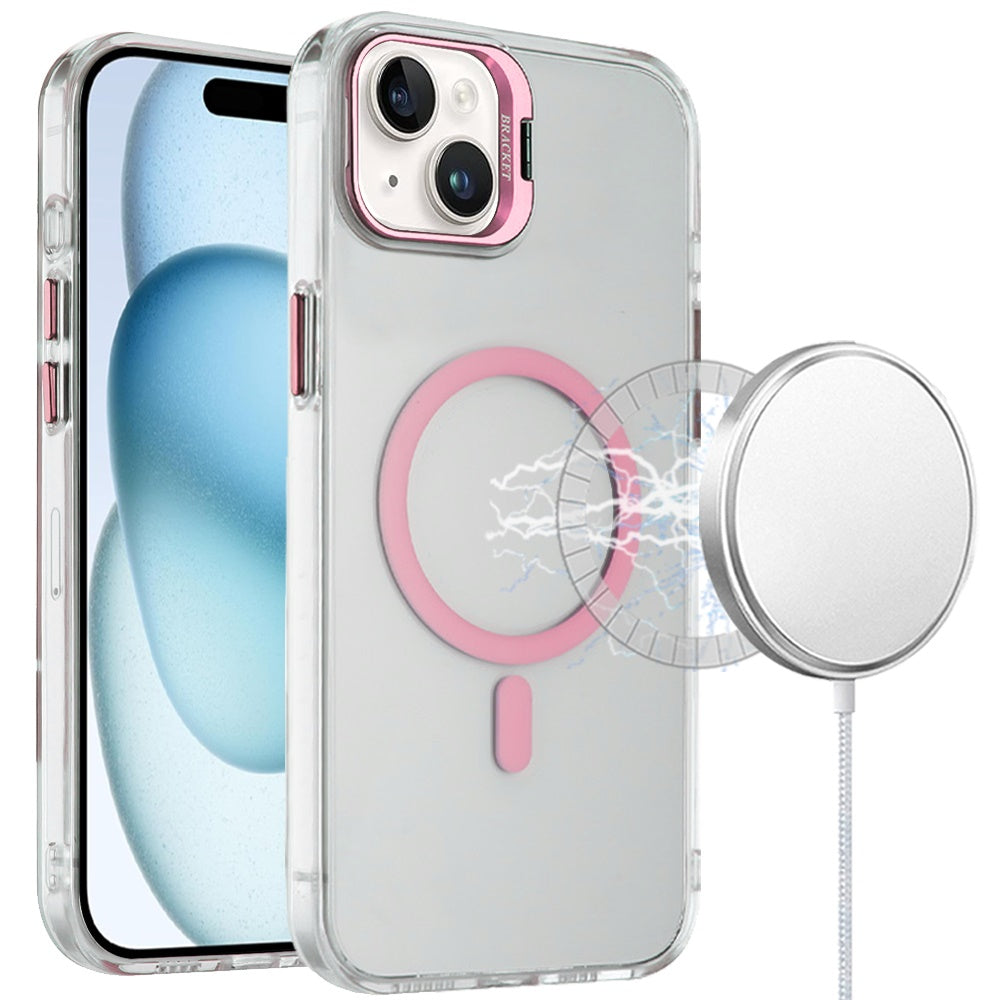 For Apple iPhone 16 Pro Max Transparent Hybrid Magnetic Circle with Camera Lens Kickstand, Shockproof Slim TPU PC Case Cover