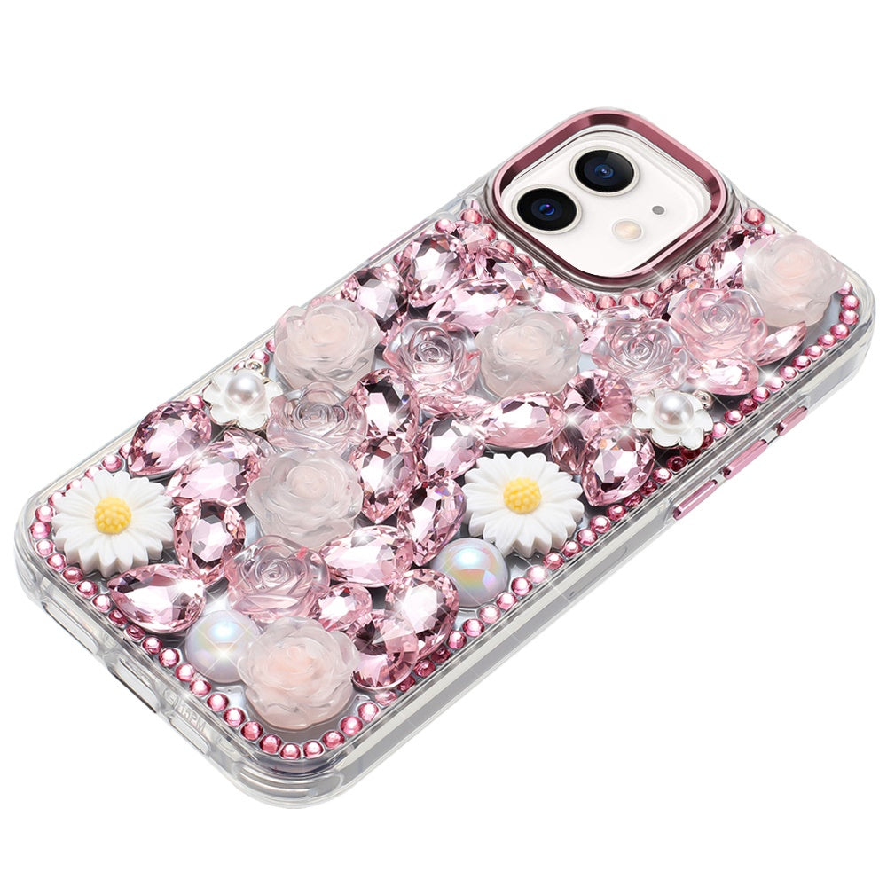For Samsung Galaxy A16 5G Fashion Daisy Floral Series, Full 3D Bling Crystal Diamonds Sparkling Rhinestone Glitter Hybrid Design Case Cover