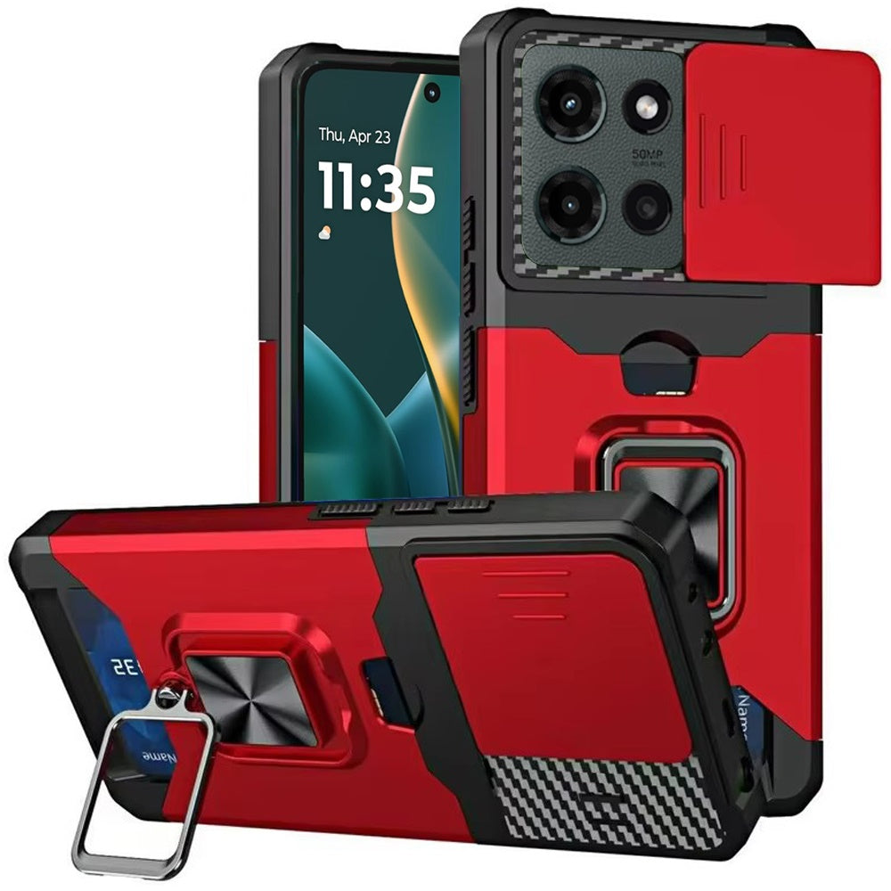 For Motorola Moto G Stylus 5G 2025 Wallet Case with Ring Stand & Slide Camera Cover Back Credit Card Slot Holder, Military Grade Case Cover
