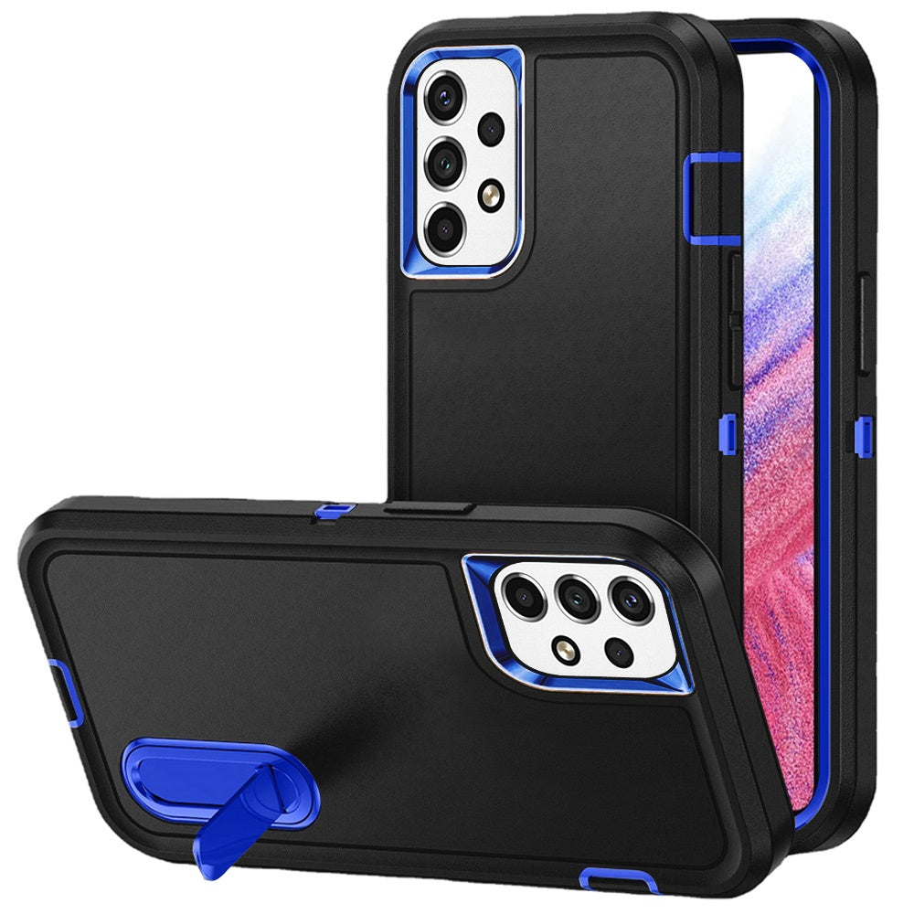 For Apple iPhone 16 Pro (6.3") Hybrid 3 Layers Hard 3in1 Shockproof with Kickstand Heavy Duty Hard TPU Rubber Anti-Drop Case Cover Black / Blue