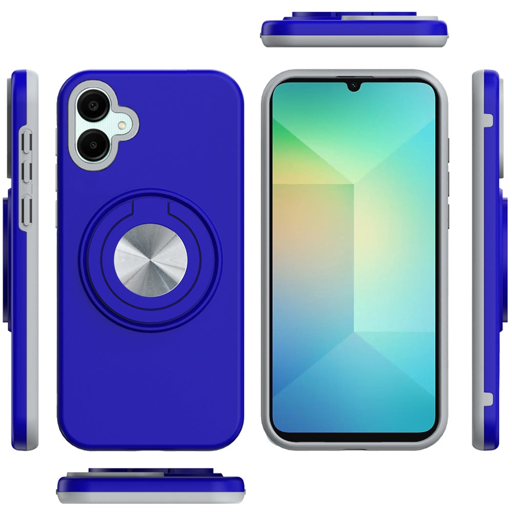 For Samsung Galaxy A06 Metal Matte Hybrid with Invisible Rotational Ring Stand, Car Mount Friendly, Military Grade Slim Fit Sturdy Case Cover
