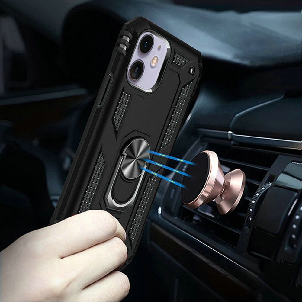 For Samsung Galaxy A06 Hybrid Combo Belt Clip Holster Ring Stand Holder, Military Grade Fit Magnetic Car Mount Shockproof Case Cover Black