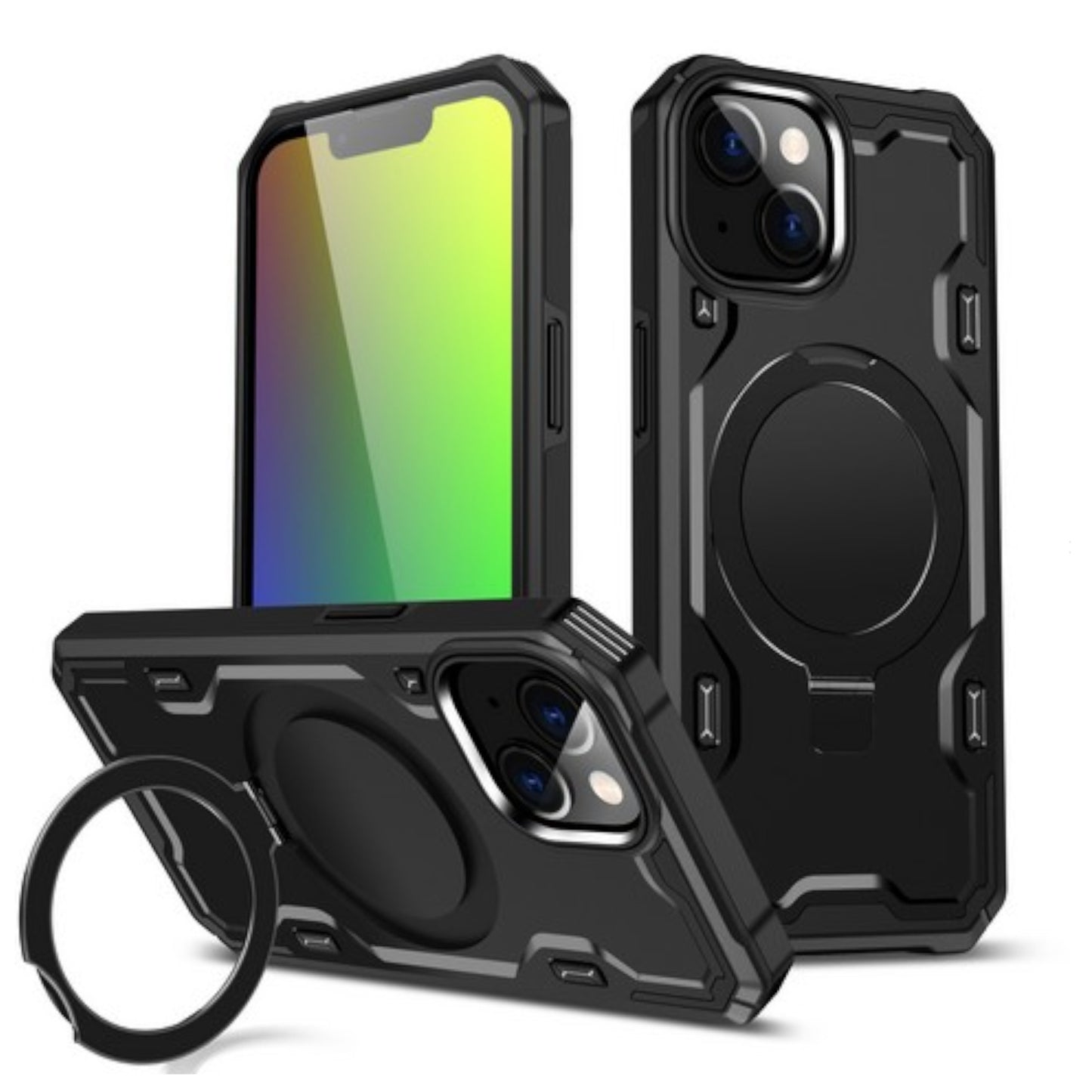 For Apple iPhone 15 Pro (6.1") Hybrid Magnetic Ring Stand Invisible Foldable Military Grade Shockproof Fit with Magsafe Phone Case Cover
