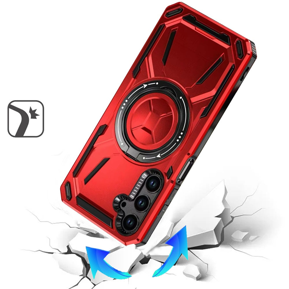 For Samsung Galaxy A15 5G Hybrid Magnetic Ring and 360° Rotational Kickstand with MagSafe Compatible, Military Grade Drop Protection Case Cover Red