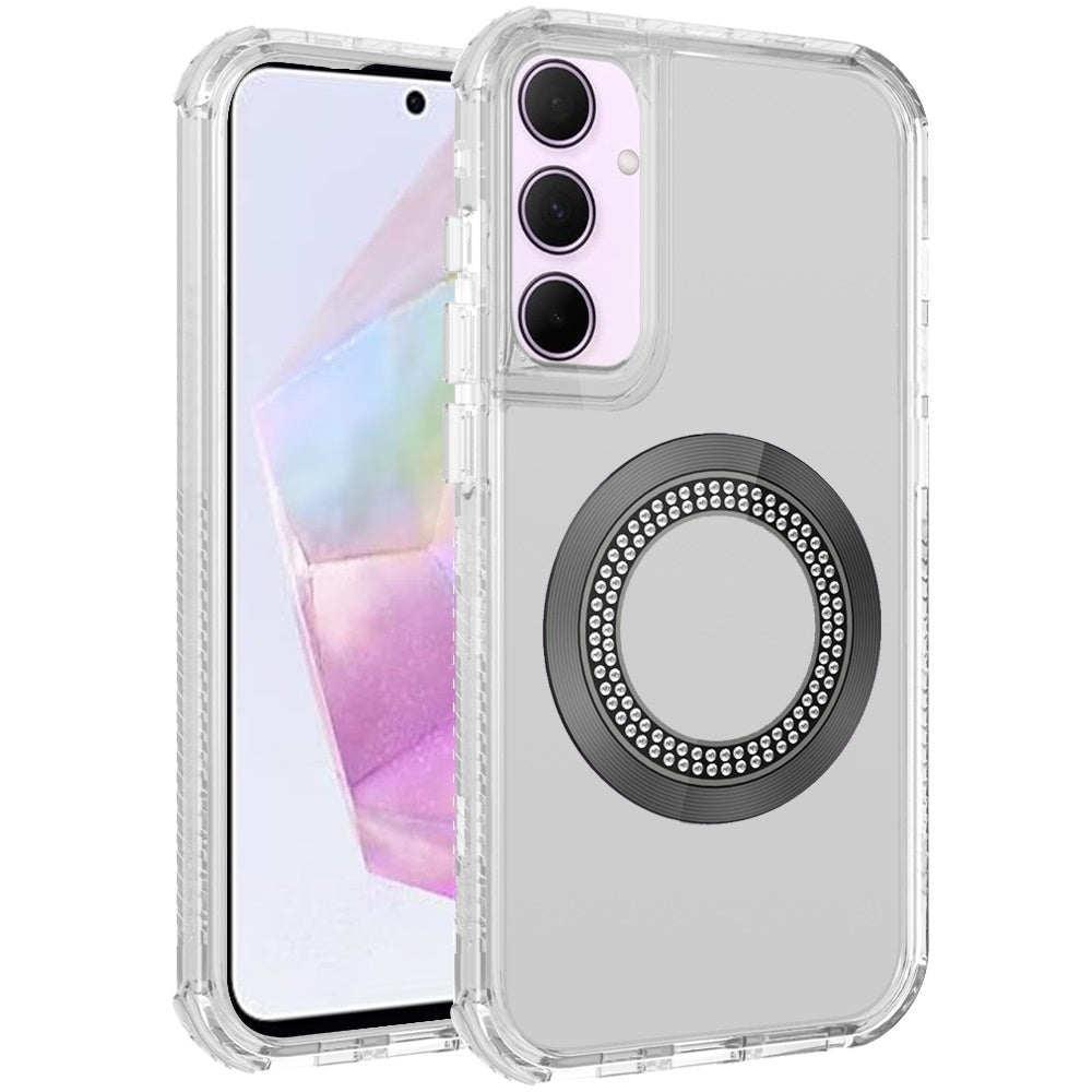 For Samsung Galaxy A36 Magnetic Circle Compatible with Magsafe, Hybrid Chrome 3in1 Transparent Shockproof TPU Bumper Case Cover