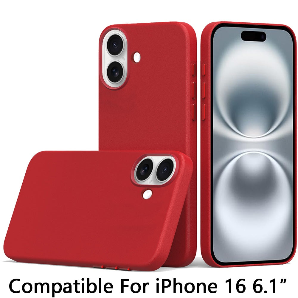 For Apple iPhone 16 (6.1") PU Leather with inner Magnetic Circle Compatible with MagSafe, Rubber TPU Colored Metal Buttons Case Cover