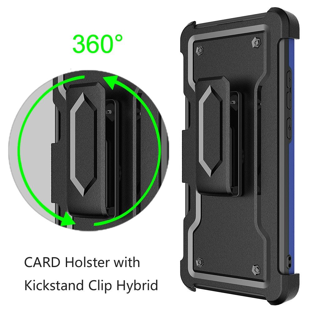 For Samsung Galaxy A16 5G Full-Body Hybrid Heavy Duty Armor Case with Belt Clip Holster, Credit Card Holder & Kickstand Case Cover Blue