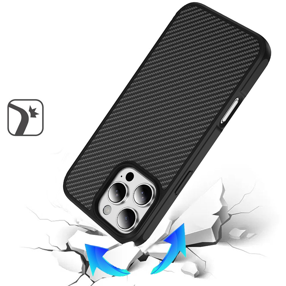 For Samsung Galaxy S24 Ultra Carbon Fiber Design with Magnetic HQ 2.0mm Thick Hybrid Shockproof Rubber Hard PC Case Cover Black