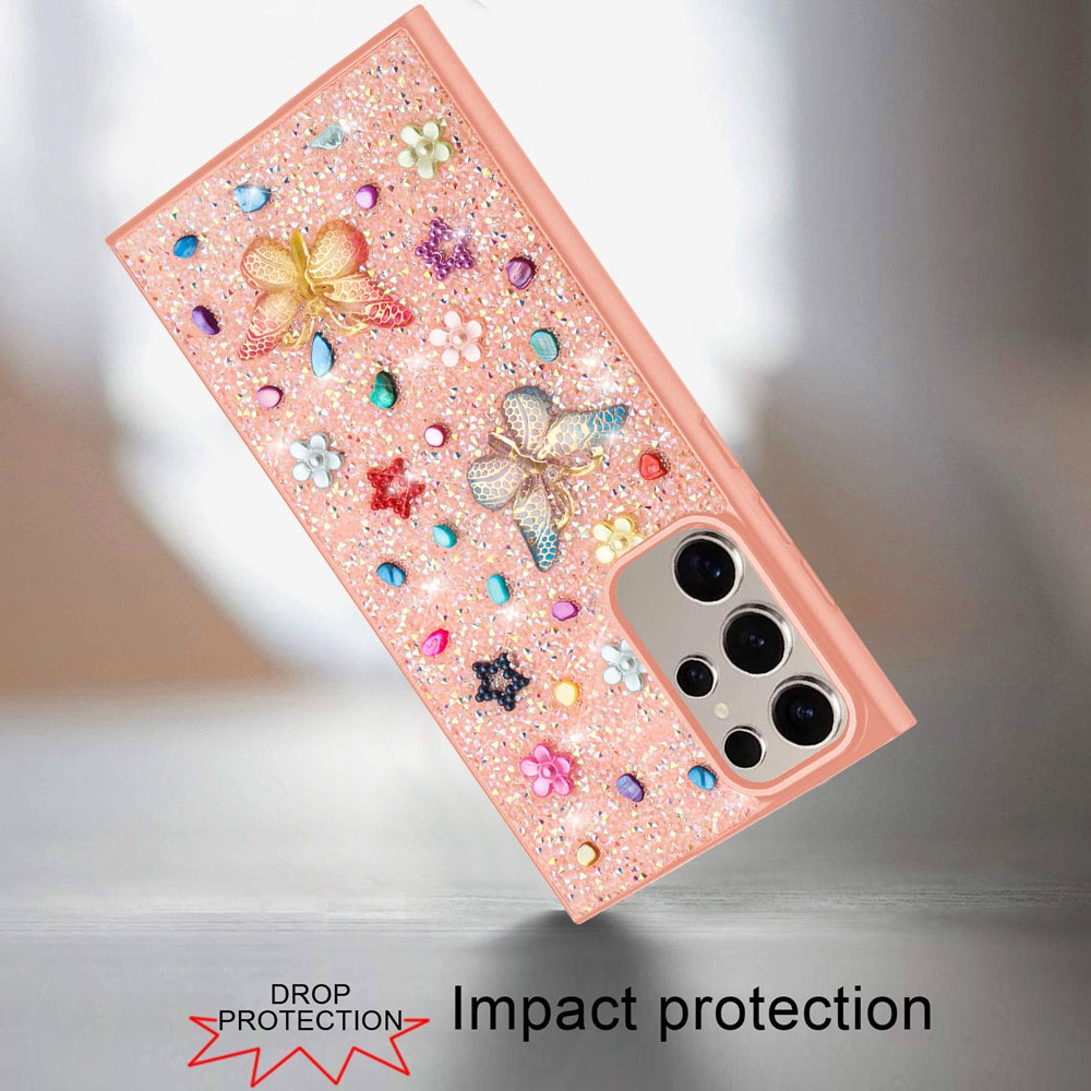 For Samsung Galaxy S24 Ultra Diamond Butterfly 3D Glitter Bling Design, Slim Hybrid Sparkle Protective Cover TPU for Women Girls Case Cover