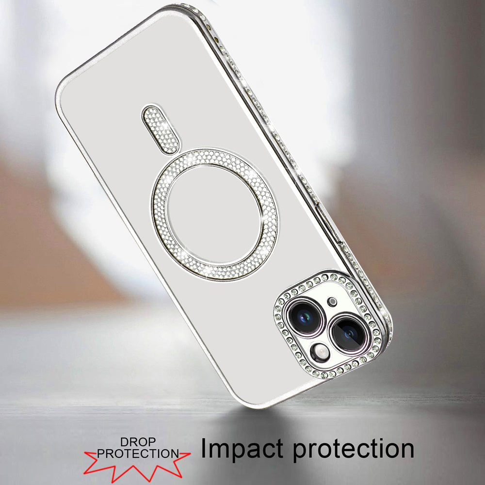 For Apple iPhone 11 Bling Case with Diamond Magnetic Circle, Transparent Slim Shockproof Hybrid Slim Fit Case Cover