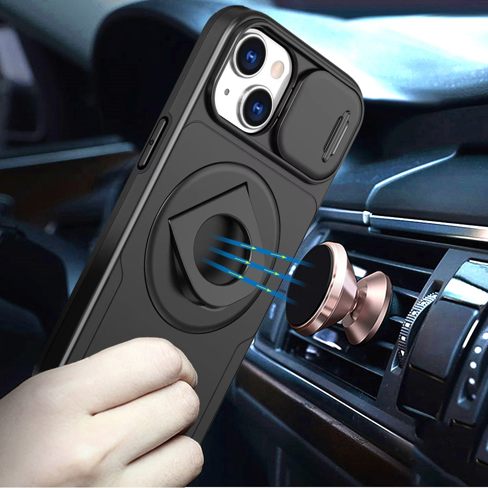 For Apple iPhone 16 Pro (6.3") Full Coverage with Camera Window, Magnetic Circle, Rotatable Ring Stand, MagSafe Compatible, Shockproof Hybrid Protectiv Case Cover