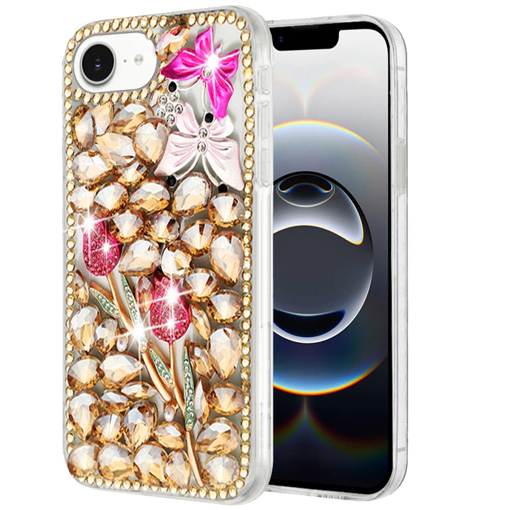 For Apple iPhone 16e (E edition) Bling Crystal 3D Full Diamonds Luxury Sparkle Rhinestone Hybrid Protective Case Cover