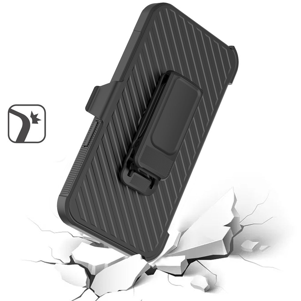 For Samsung Galaxy A16 5G Premium Design Hybrid lined with Belt Clip Holster Shockproof Rugged Textured 2in1 Non Slip Tough Case Cover Black