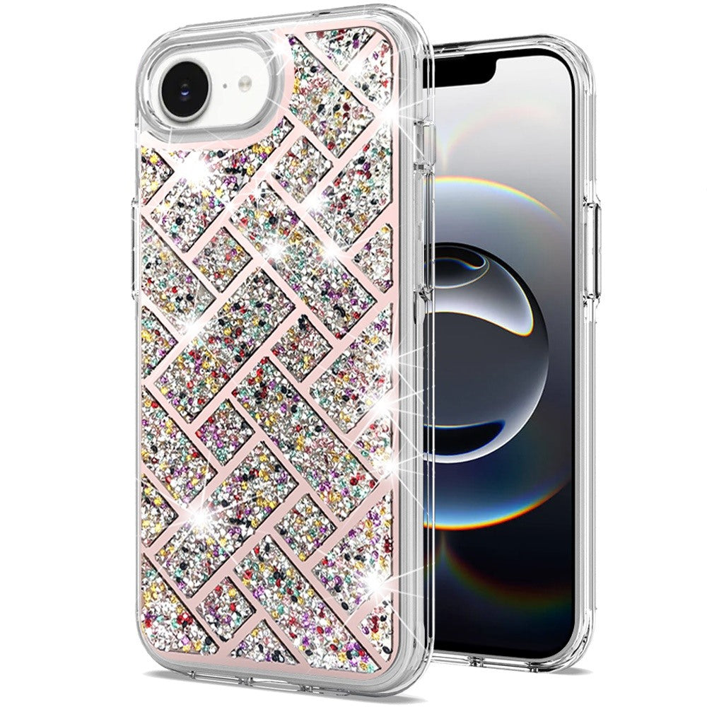 For Apple iPhone 16e Sparkly 3D Design Diamond Shockproof Protective Bling Glitter Rhinestone Hybrid Skin PC & TPU Case Cover