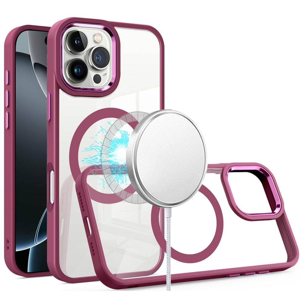 For Apple iPhone 16 Pro (6.3") MagSafe Compatible Transparent Greatest Clear Acrylic with Color Frame Thick Hybrid TPU Hard Case Cover
