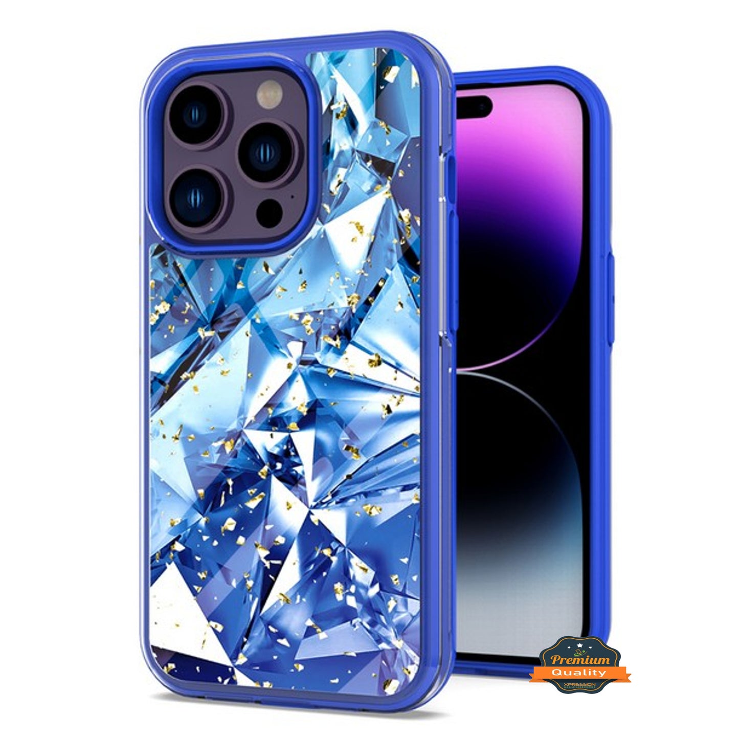 For Apple iPhone 15 Pro Max (6.7") Pattern Design Bling Glitter Shockproof Hybrid Soft TPU Frame and Hard Back Slim Phone Case Cover