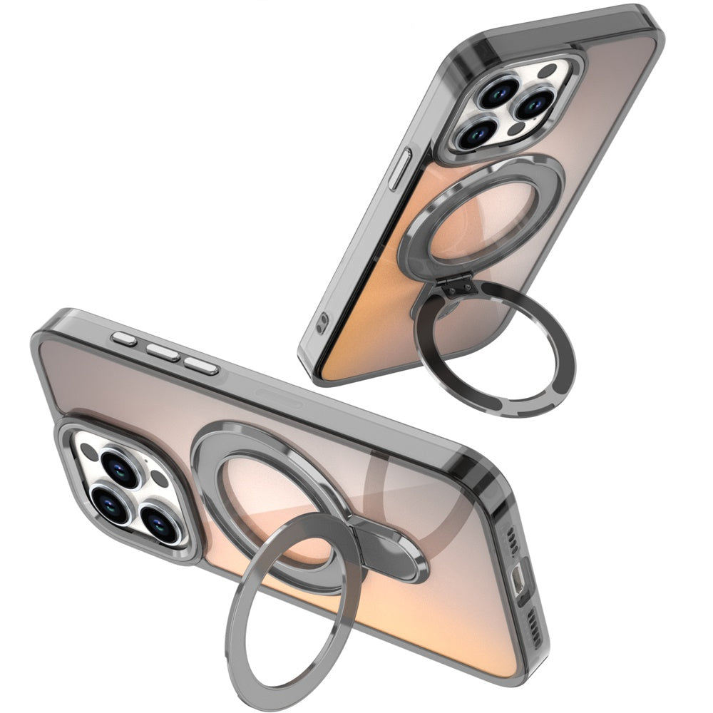 For Samsung Galaxy S25 Ultra Chrome Hybrid with Rotating Magnetic Circle Ring Stand, Slim Shockproof Hybrid Case Cover