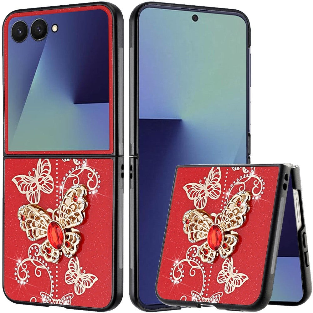 For Samsung Galaxy Z Flip 7 Diamonds 3D Fashion Bling Sparkly Glitter Ornaments Engraving Hybrid with Ring Stand Case Cover