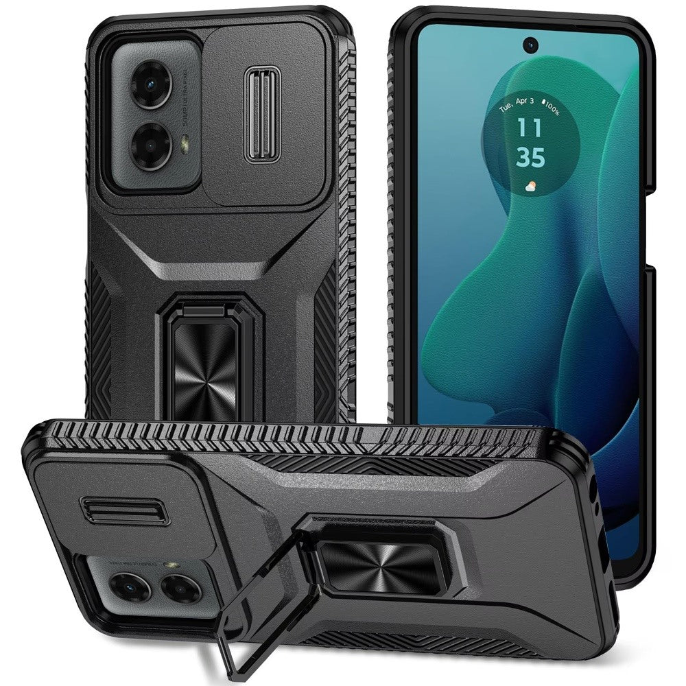 For Samsung Galaxy A54 Case, Camera Cover with Magnetic Rotation Ring Stand, Military Grade Hybrid Hard TPU Shockproof Case Cover Black